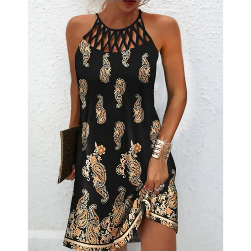 Women's Summer Round Neck Collar Sleeveless Halter Dresses