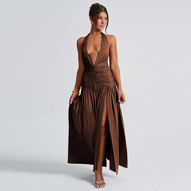 Women's Summer Elegant Halter Dress Sexy Slit Clothing