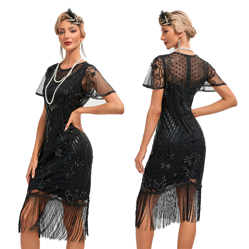 Vintage Sequined Dress Tassel Party Banquet Wedding Dresses