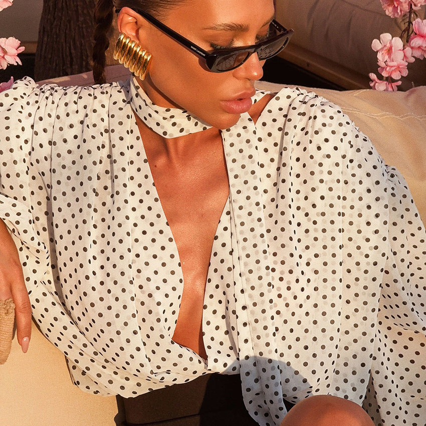 Women's Polka Dot Shirt Design Sense Graceful Blouses