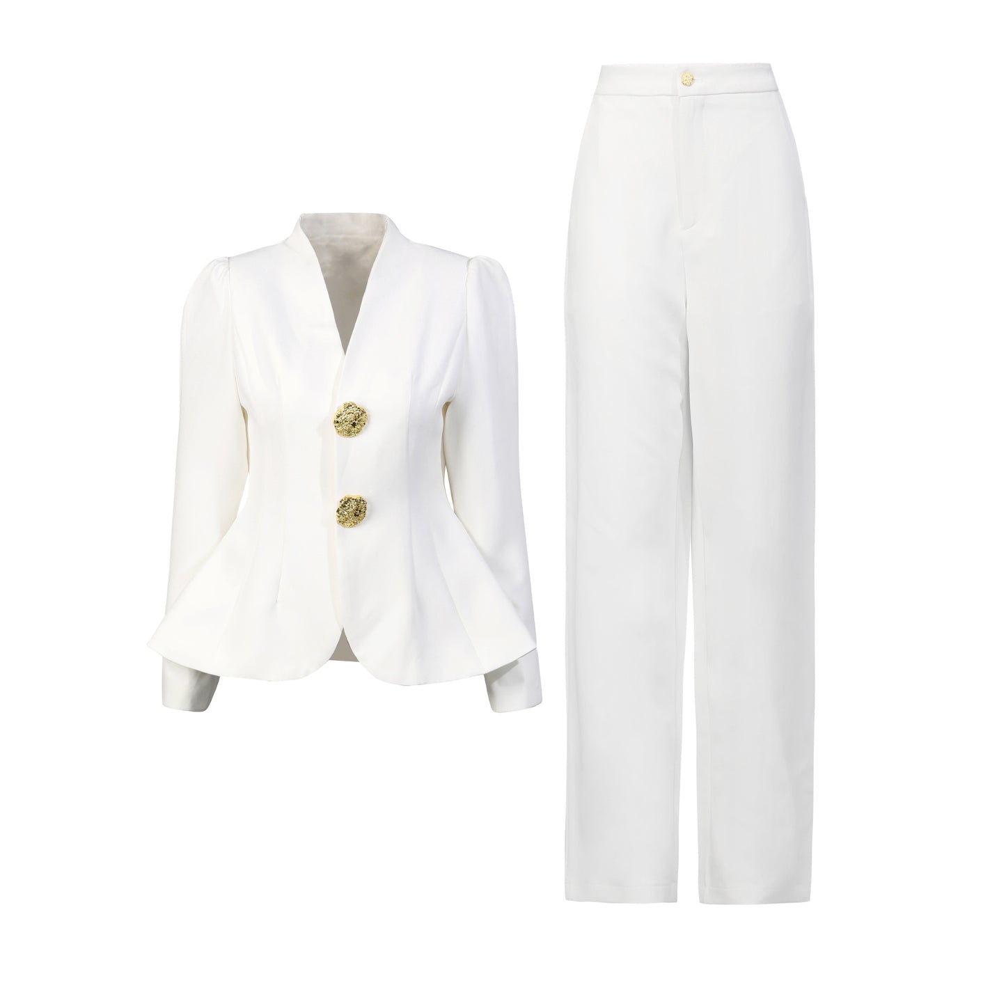 Women's Two-piece Set Large Decorative Buckle Long Suits