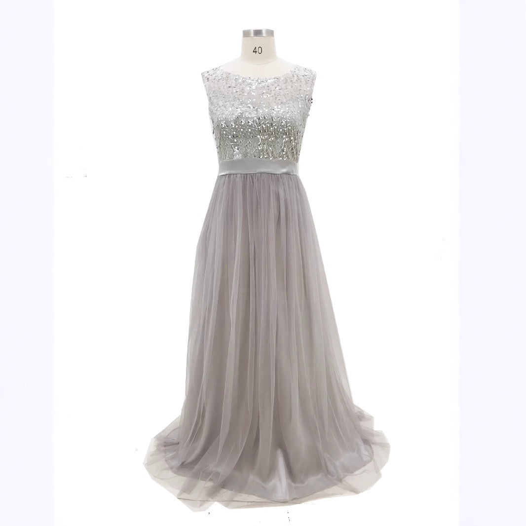 Women's Elegant Mesh Sleeveless Sequined Dress Wedding Dresses