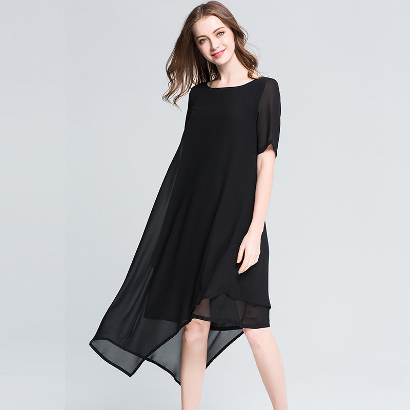 Summer Chiffon Dress Breathable Irregular French Simple Solid Dresses