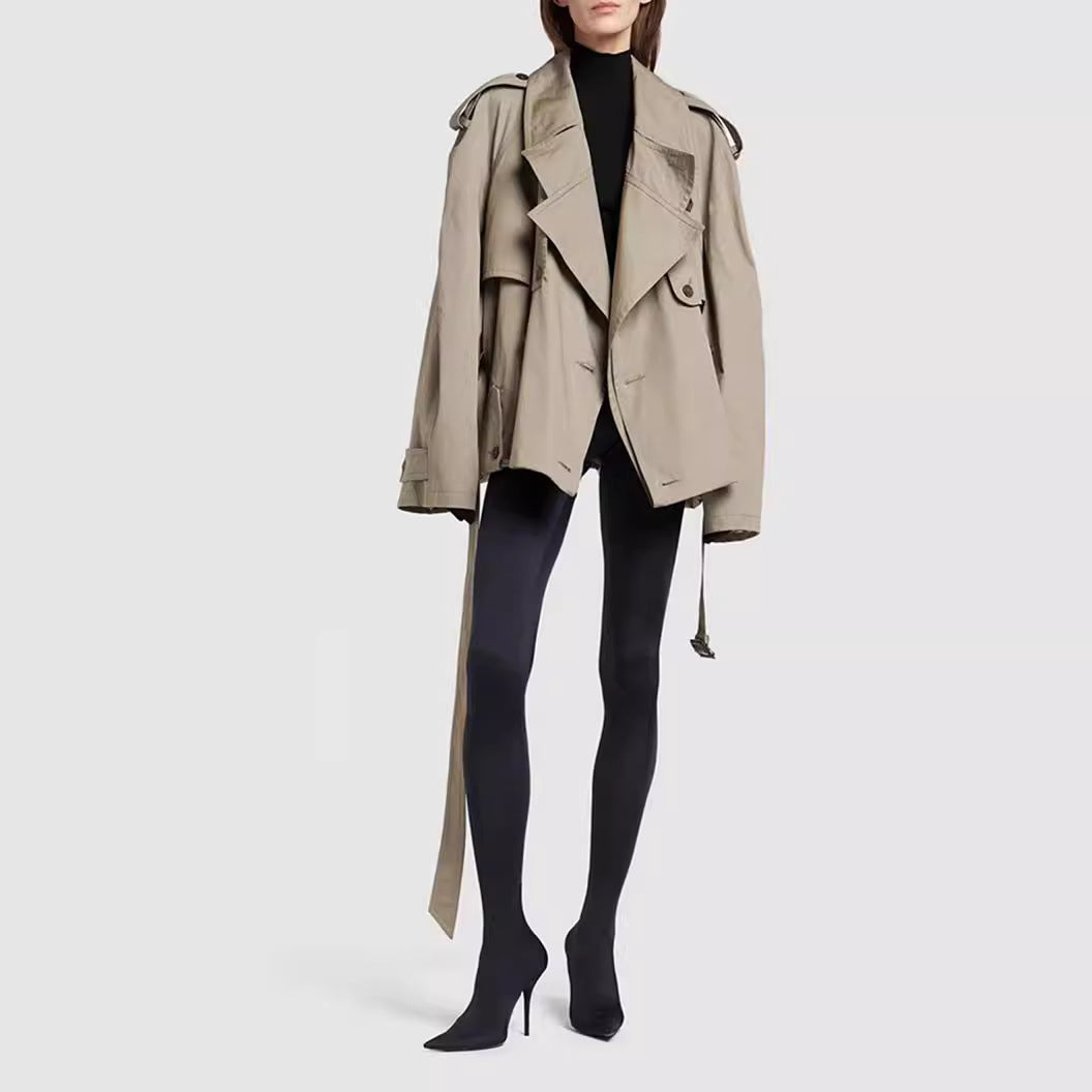 Simple Handsome Loose Large Profile Double Breasted Lace Coats