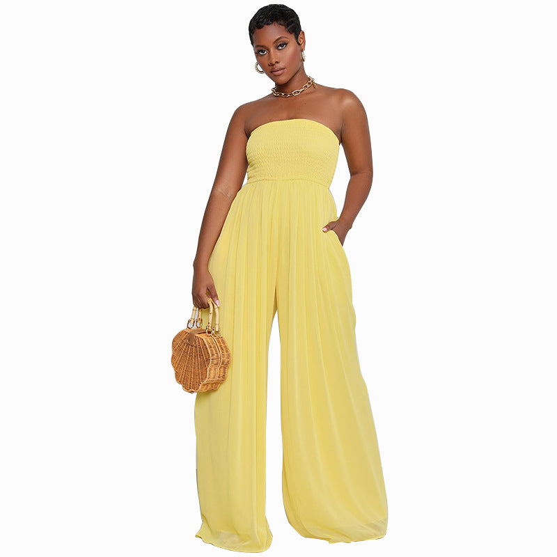 Women's Blue Wide Leg Leisure Chiffon High Pants