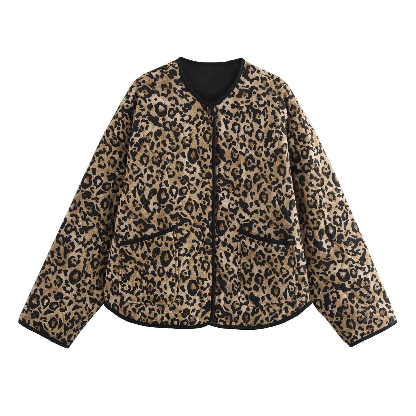 Women's Autumn Organza Leopard Print Round Neck Jackets