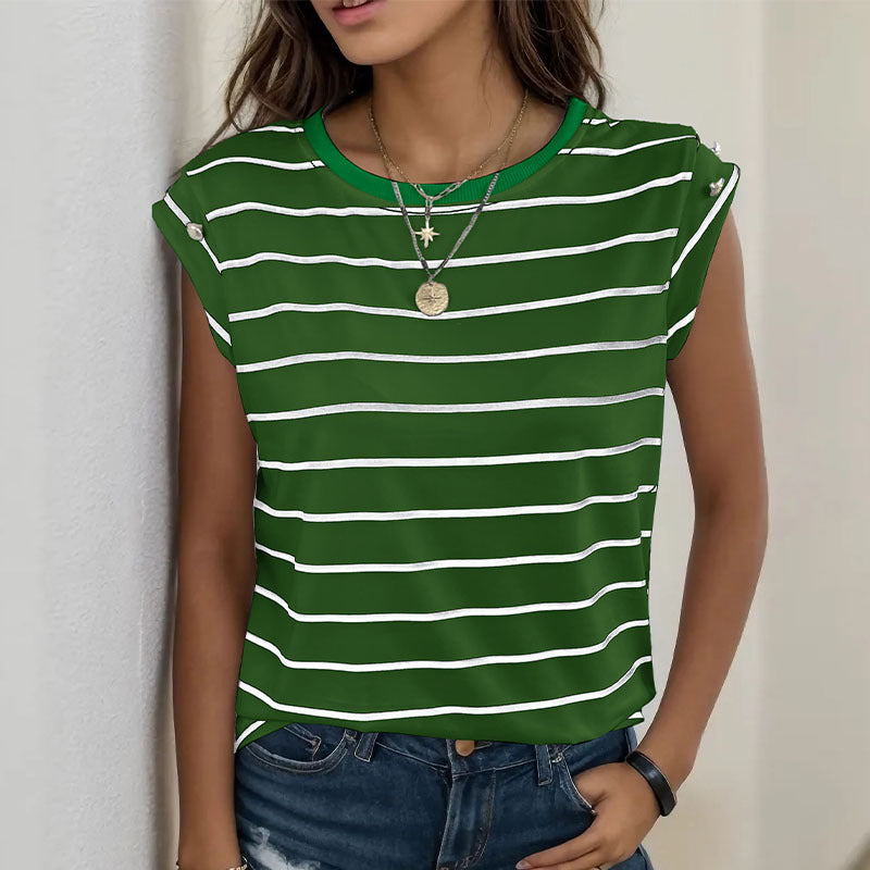 Women's Summer Classic Sleeveless Striped T-shirt For Blouses