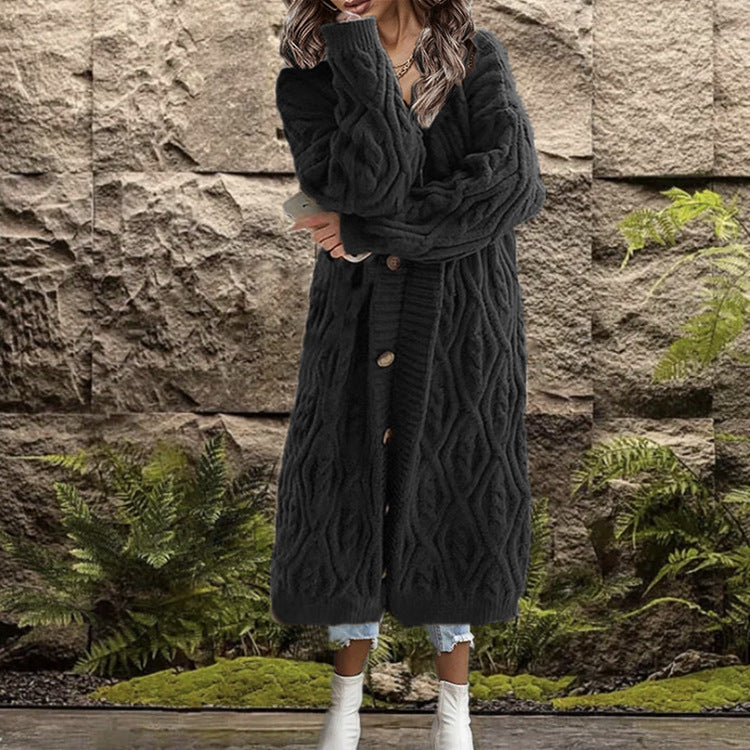 Women's Durable Knitted Loose Button Long Knitwear