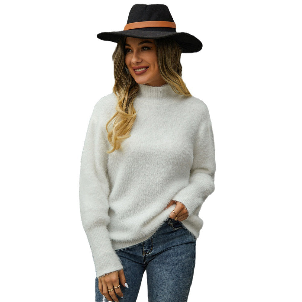 Women's Spring Pullover High Collar Plush Solid Sweaters