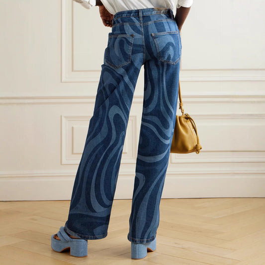 Autumn Fashion Casual Water Ripple Printed Jeans