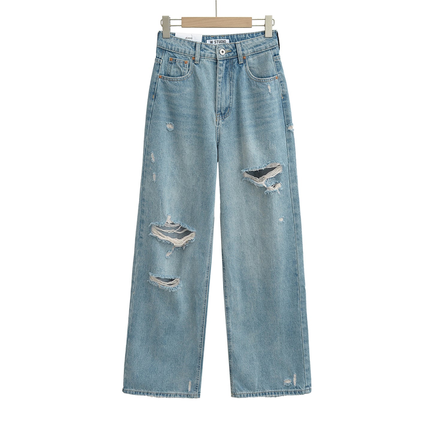 Women's High Waist Loose Straight Ripped Summer Jeans
