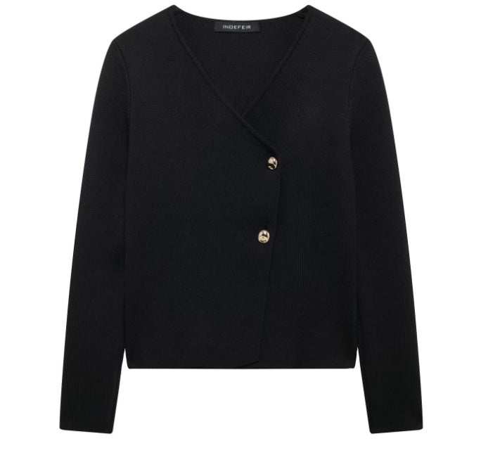 Women's Fashionable Asymmetric Fastener Decoration Knitted Sweaters