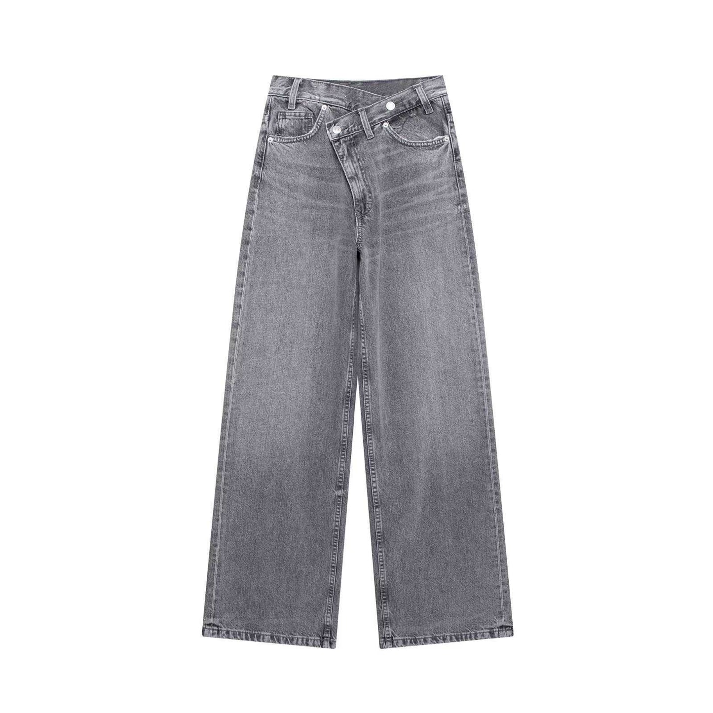 Women's Breasted Thin High Spring Wide Leg Personality Jeans