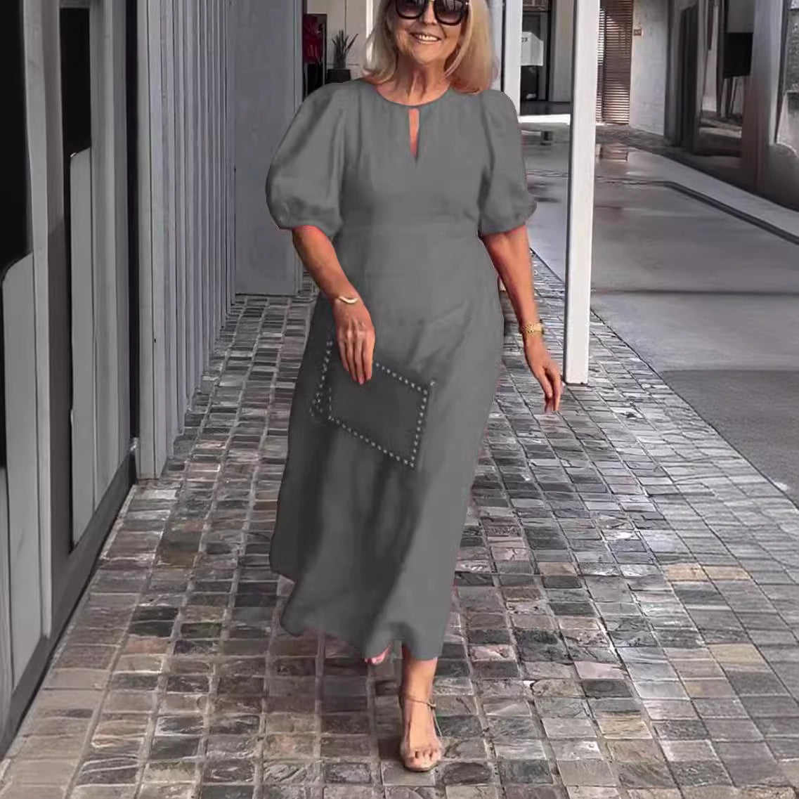 Women's Solid Color Loose-fitting Casual Puff Sleeve Dresses