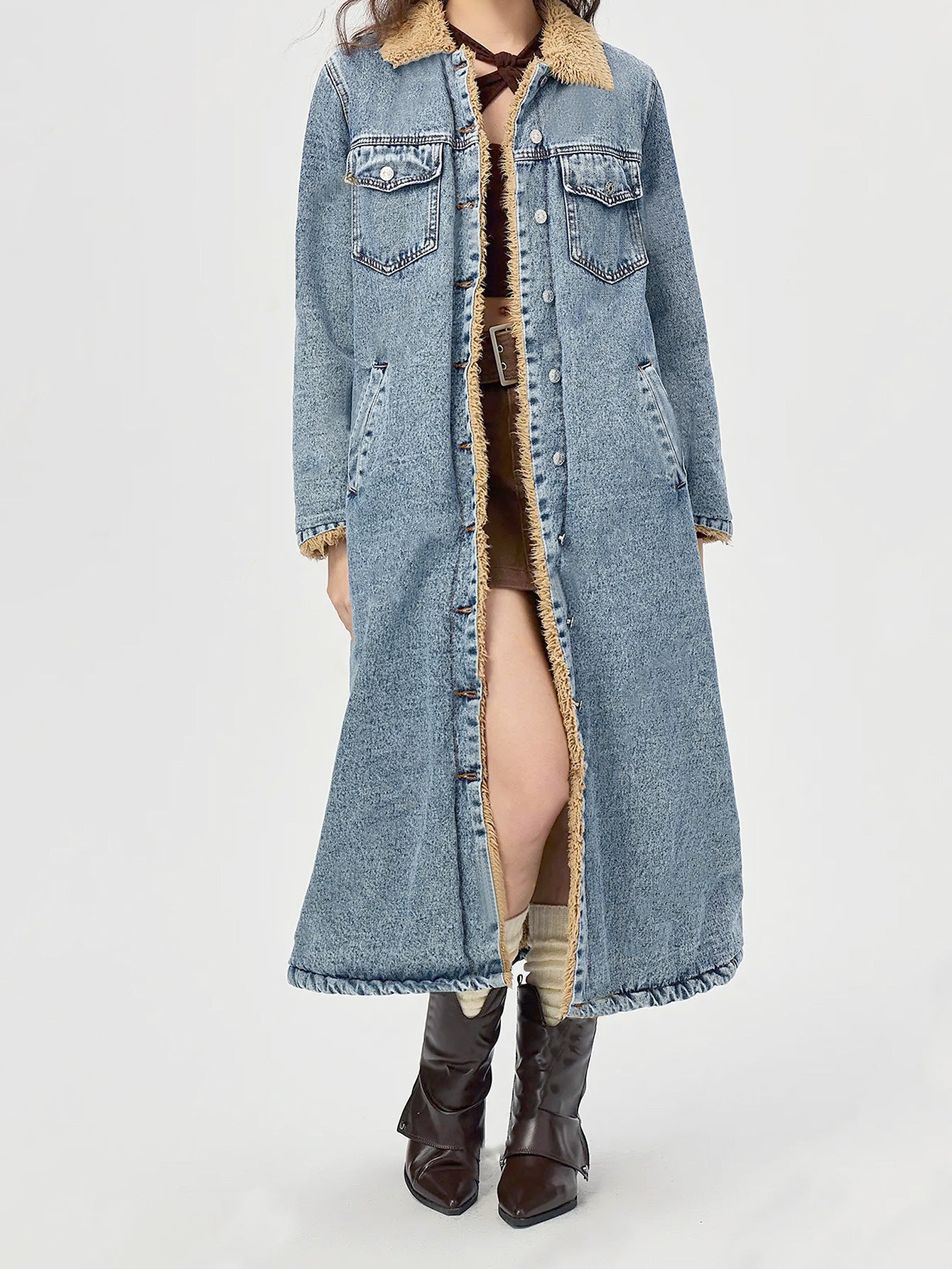 Women's Loose Long Veet Lining Denim Jackets