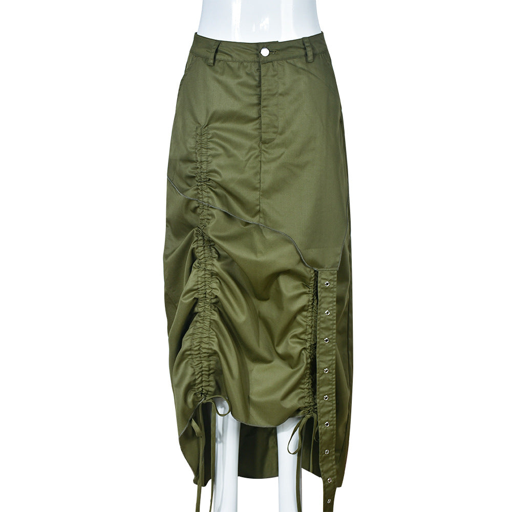 Women's Fashion Personalized Pocket Slit Tassel Drawstring Skirts