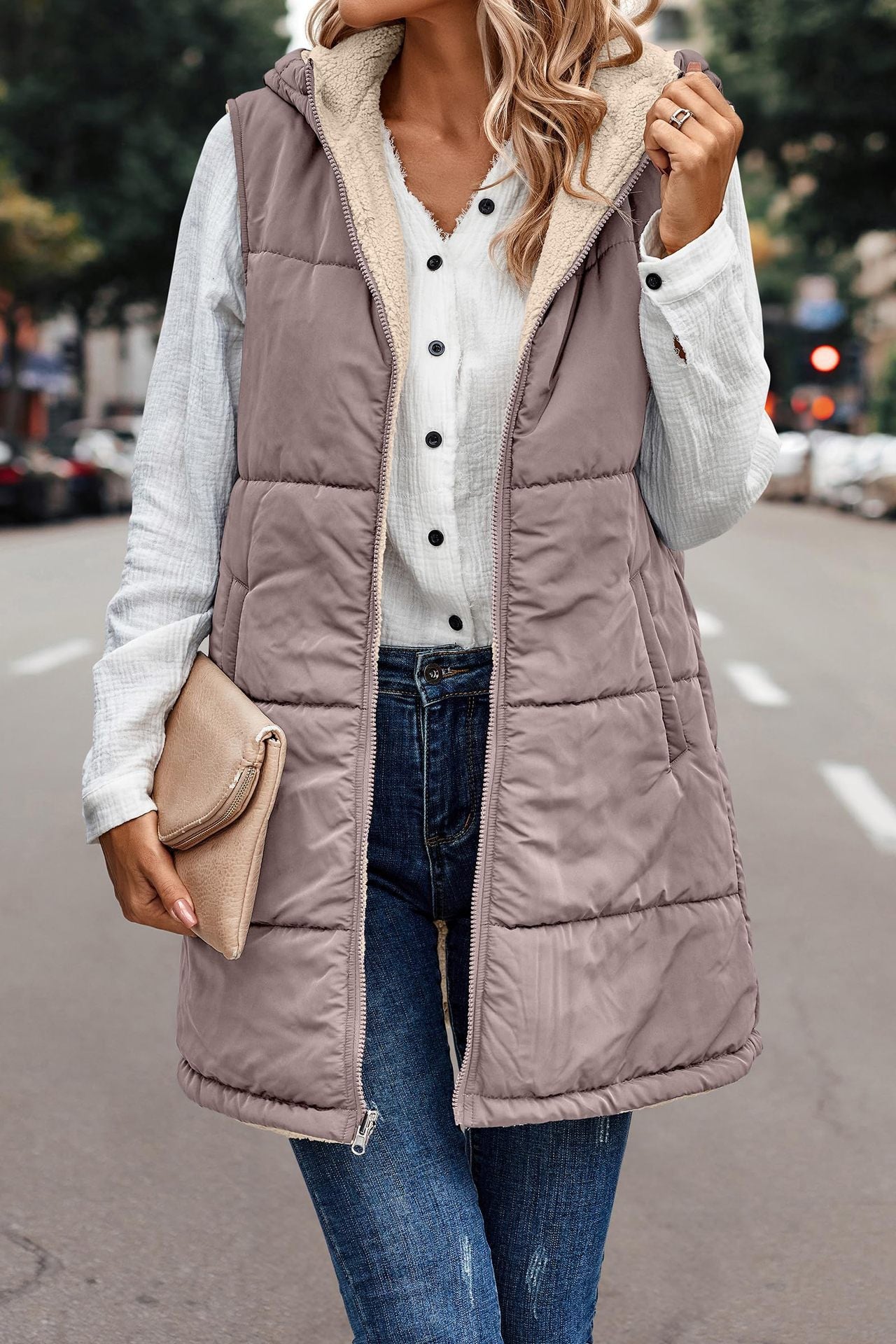 Color Hooded Cotton Double-sided Wear Warm Vests