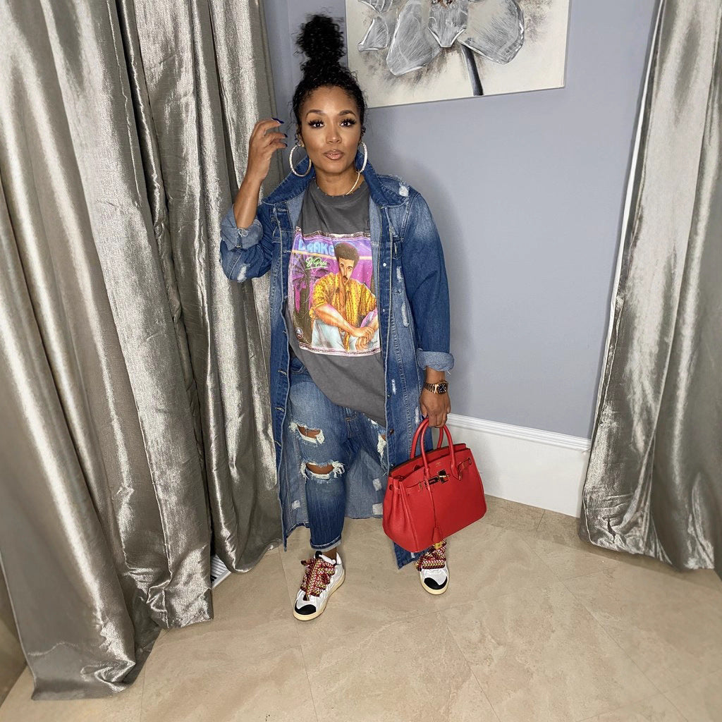 Women's Denim Long Trench Ripped For Coats