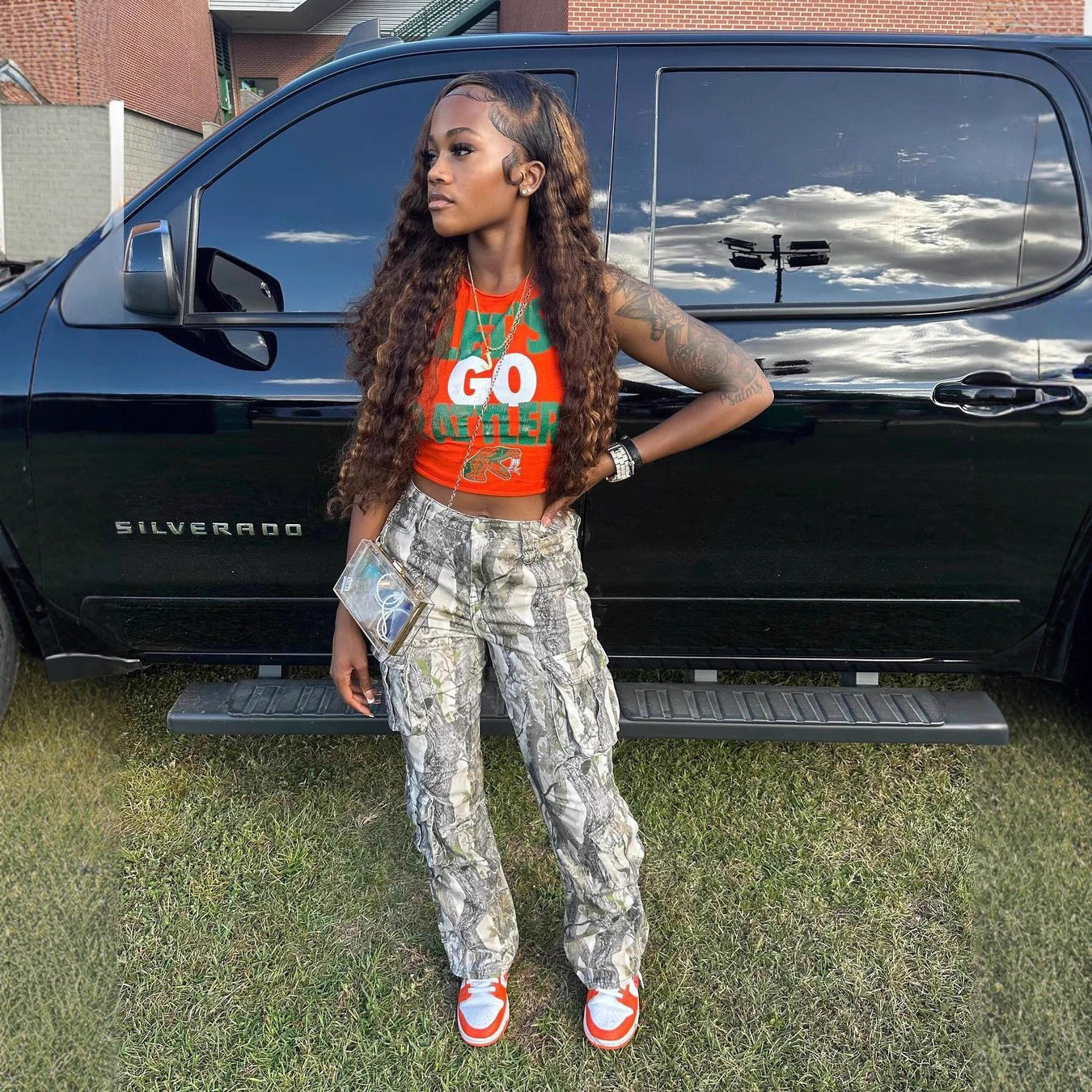 Women's Autumn Stitching High Waist Camouflage Pocket Pants