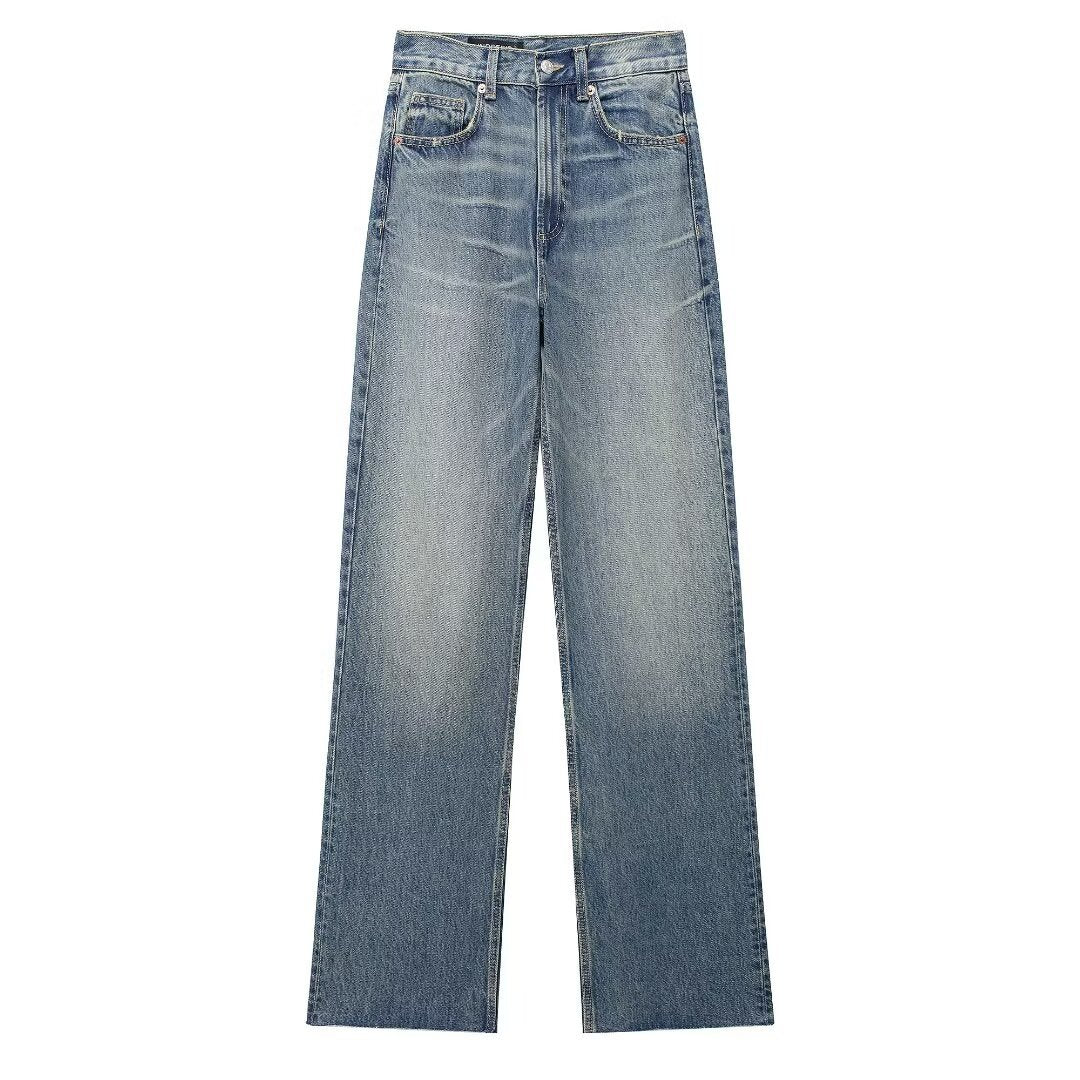Women's Fashion Casual High Waist Straight Wide Jeans