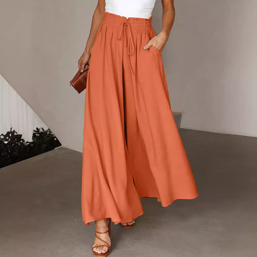 Women's Solid Color High Waist Drawstring Super Loose Flared Pants