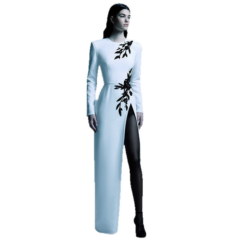 Long Dress Embroidered Beaded Flower Sleeve Dresses