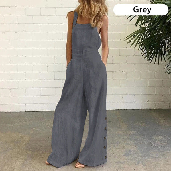 Women's Sleeveless Side Pocket Casual Wide Leg Jumpsuits