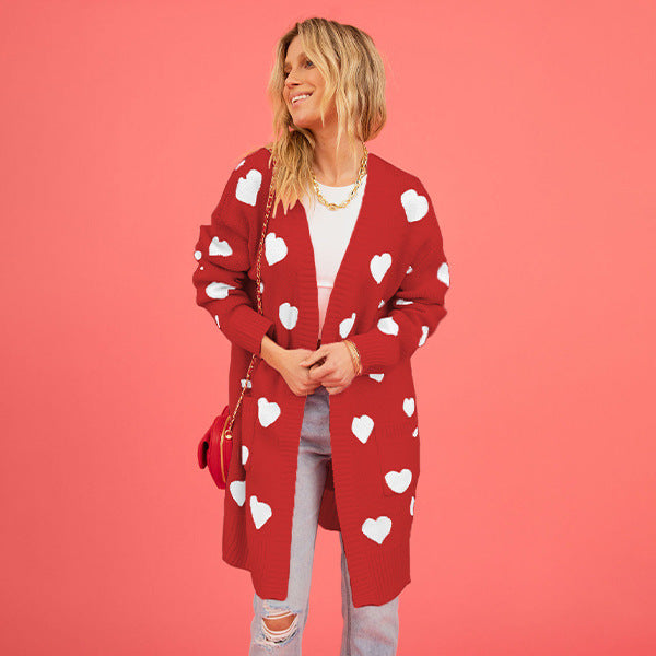 Women's Valentine's Day Heart Knitted Love Pocket Coats