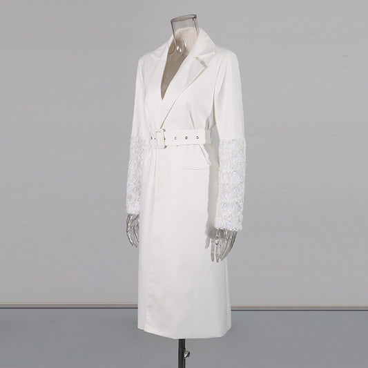 Women's Graceful Trench Solid Color Lapel Sleeve Coats