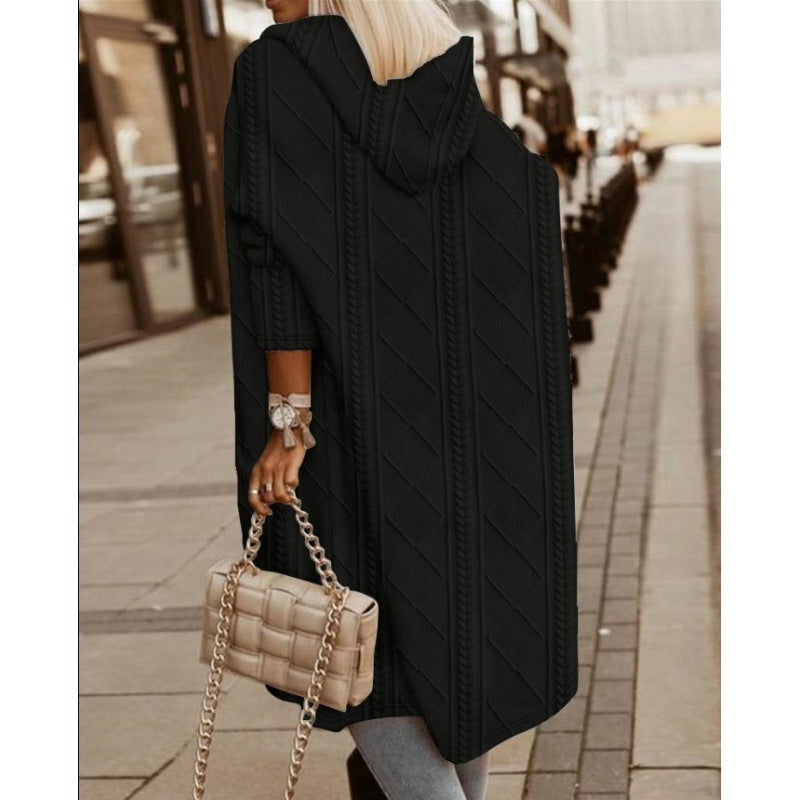 Women's Twisted Texture Hooded Mid-length Trench Coats