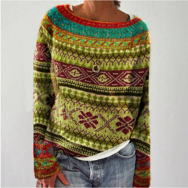 Women's Fashion Round Neck Multicolor Loose Leisure Sweaters