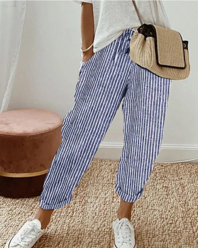 Women's Summer Striped Casual Loose Elastic Waist Pants