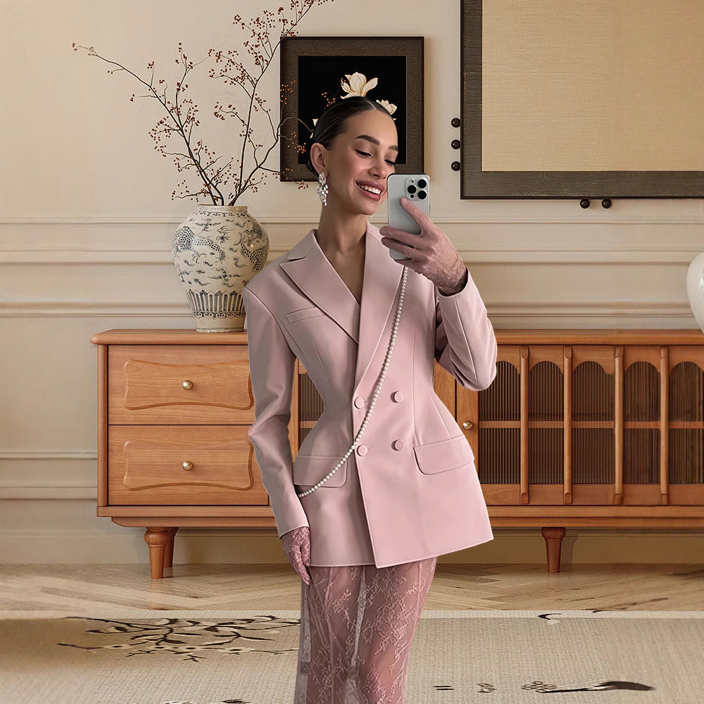 Fashion High-grade Lace Mid-length Dress Set Blazers