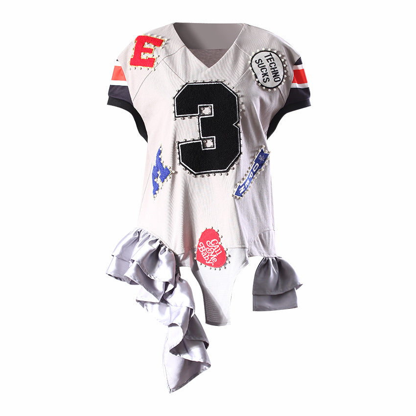 Fashion Beaded Personalized Letter Zhang Zi Irregular Blouses
