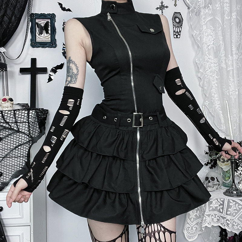 Women's Style Vintage Zipper Dress Gothic Personality Street Dresses