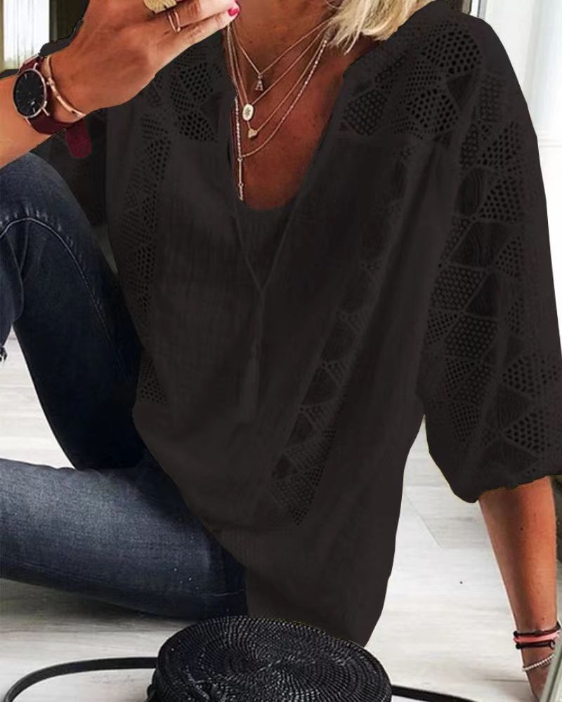 Women's Lace Shirt Stitching Collar T-shirt Blouses