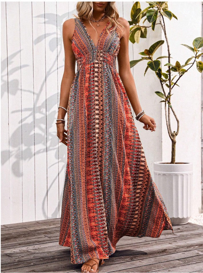 Women's Summer Fashion Sexy Deep V Sleeveless Backless Beach Dresses
