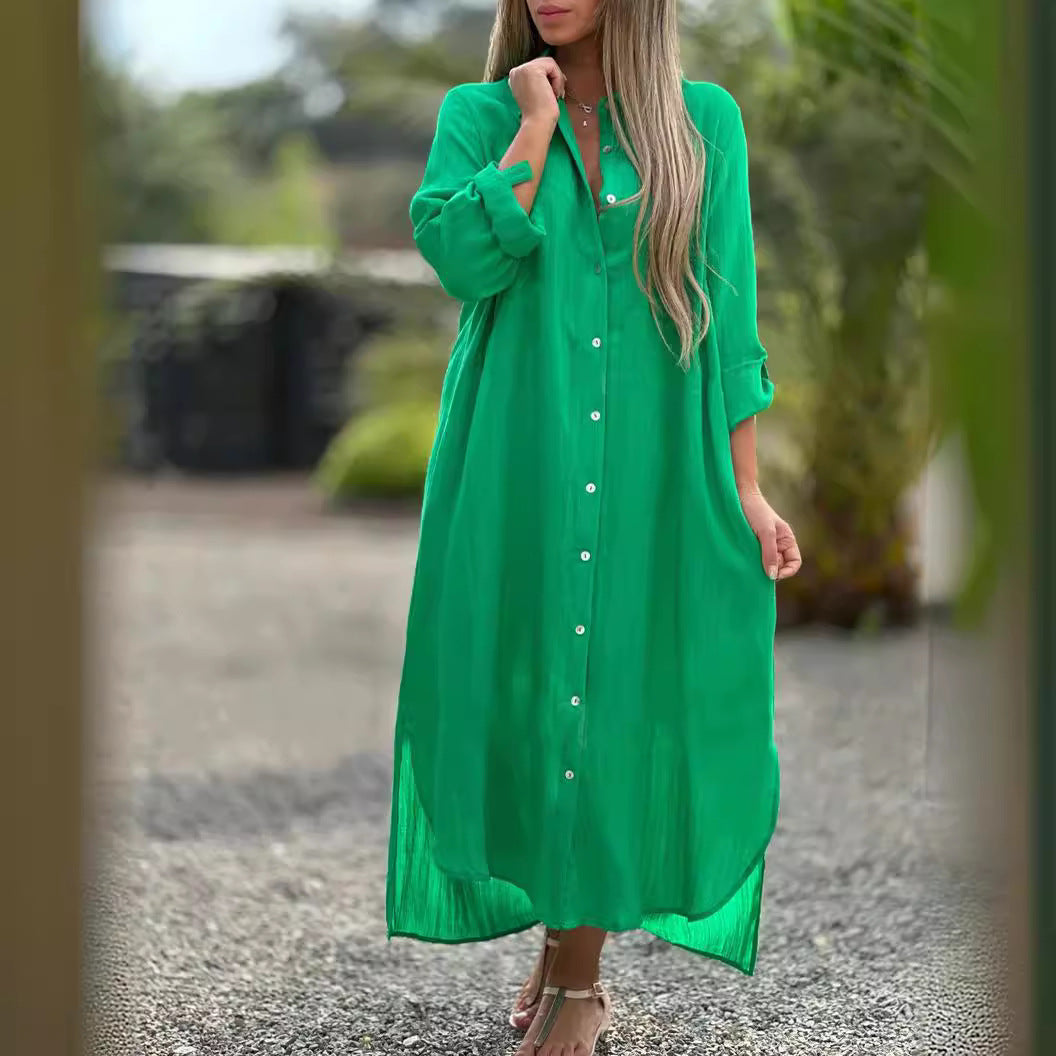 Women's Dress Cotton Linen Shirtdress Fashion Casual Dresses