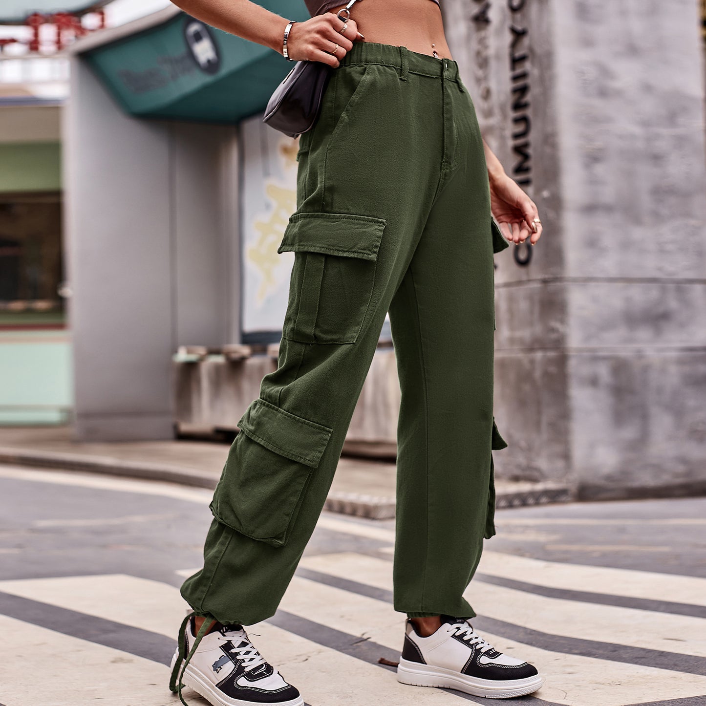 Women's Loose Drawstring Design Denim Overalls Casual Jeans