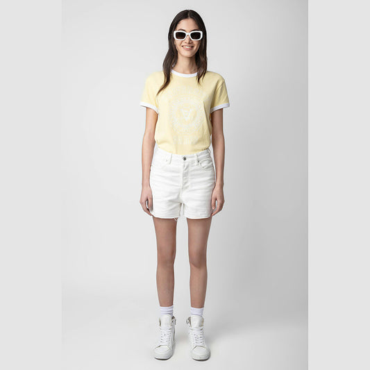 Women's Classic Letter Print Neckline Contrasting Colors Yellow Blouses