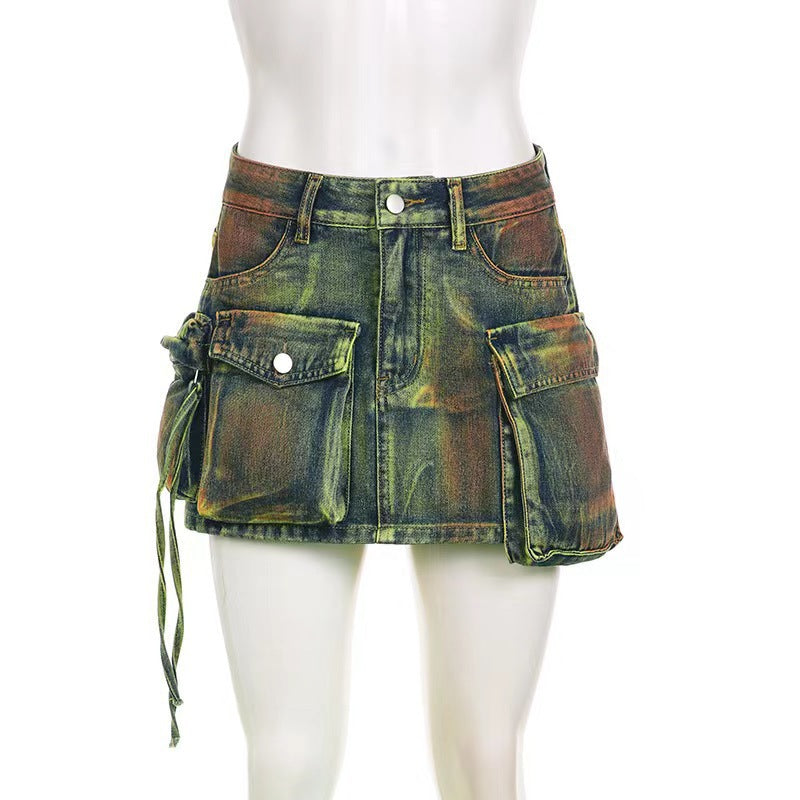 Three-dimensional High Waist Denim Miniskirt Asymmetric Skirts