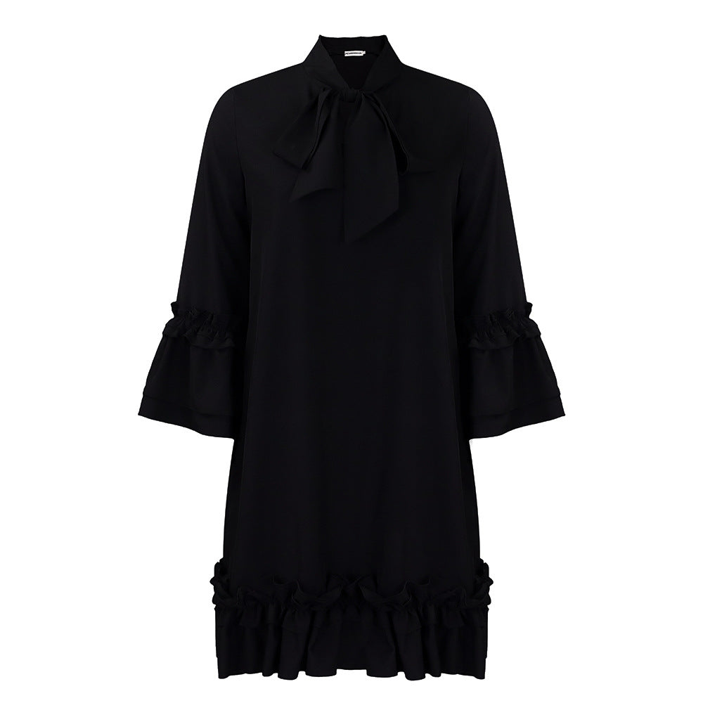 Women's Loose Casual Ruffle Sleeve Solid Color Dresses