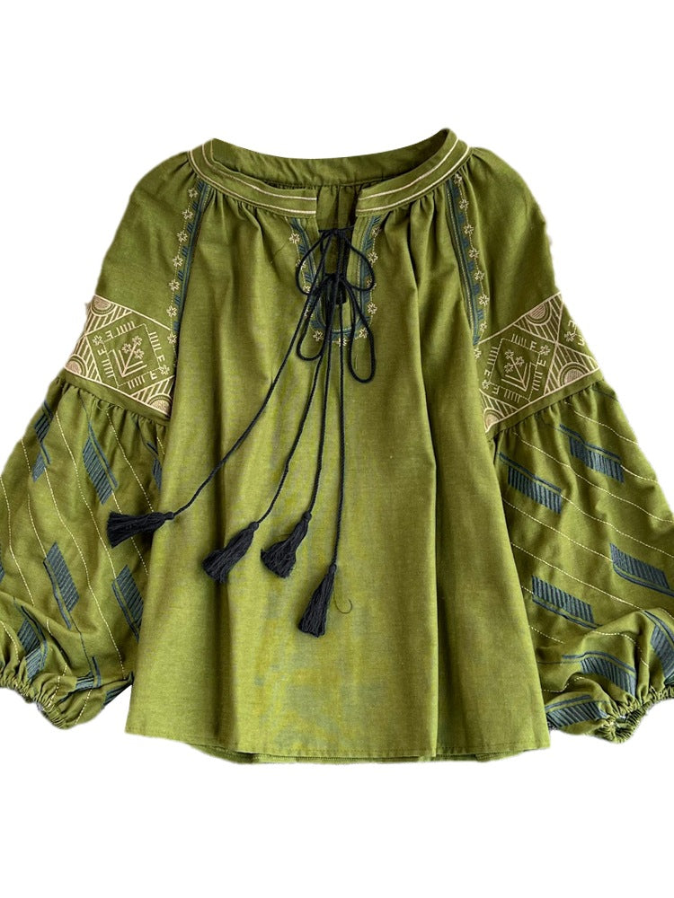 Retro Style Lantern Long Sleeve Loose Tops