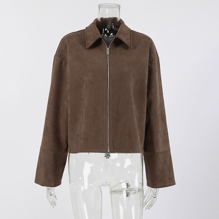 American Retro Brown Suede Lapel Baggy Suits