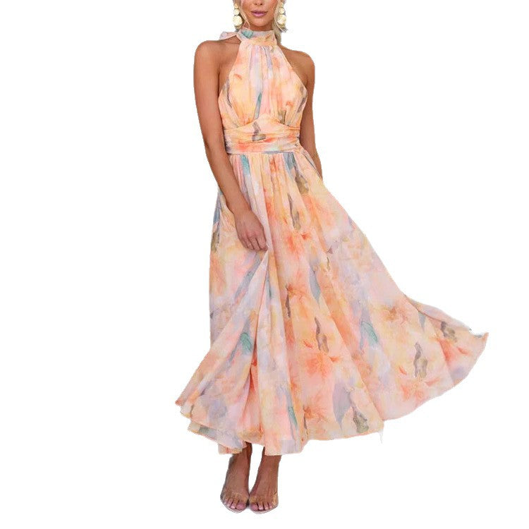Women's Summer Vacation Style Sleeveless Printed Backless Clothing