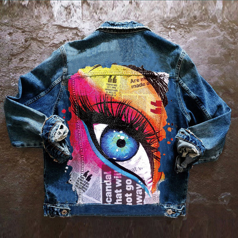 Women's Winter Denim Street Fashion Printed Jackets