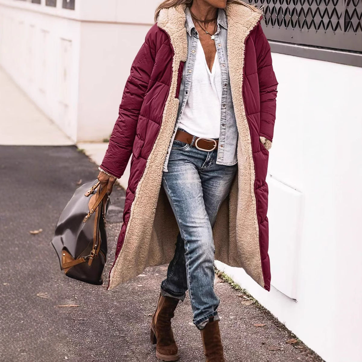 Women's Wadded Double-sided Hooded Fashion Commuter Extended Coats