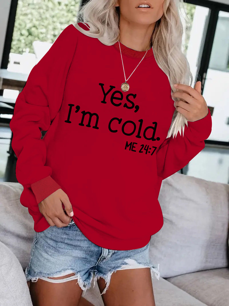 Women's Round Neck Slogan Pattern Trendy Long-sleeved Tops