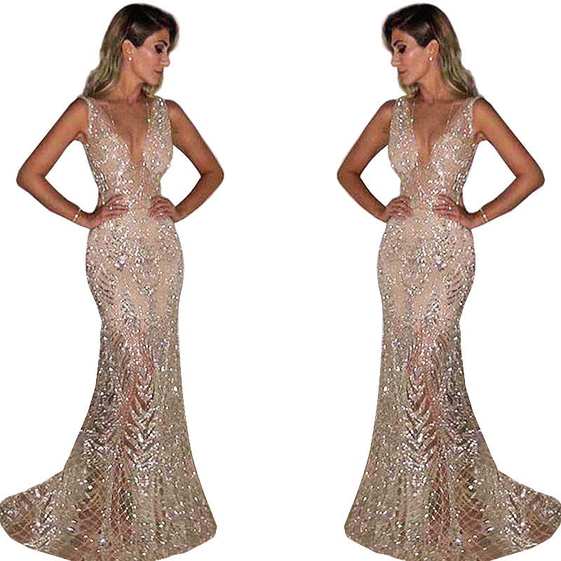 Women's Gown Long Sleeveless Sexy Deep V Wedding Dresses