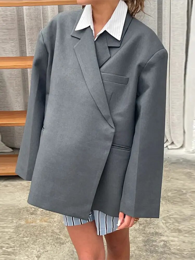 Women's Lapel Side Slit Fashion Loose Pockets Blazers